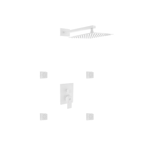 Aqua Piazza White Shower Set w/ 12″ Square Rain Shower and 4 Body Jets