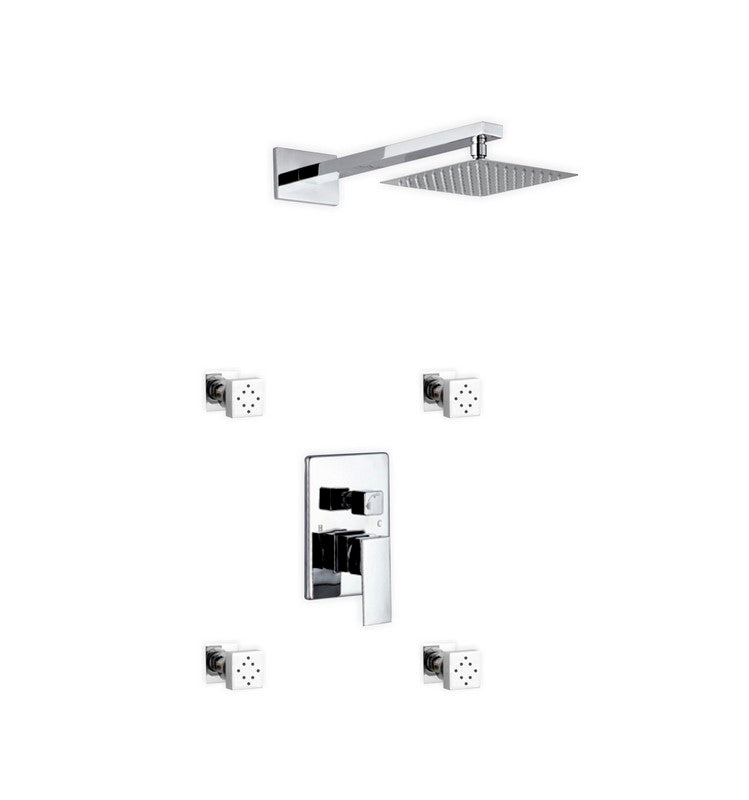 Aqua Piazza Brass Shower Set with 8″ Square Rain Shower and 4 Body Jets