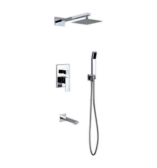 Aqua Piazza Shower Set w/ 8″ Square Rain Shower, Tub Filler and Handheld